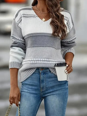 V-Neck Colorblock Knit Sweater