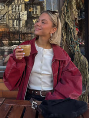 Red Oversized Leather Jacket