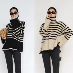 Striped Turtleneck Knit Sweater