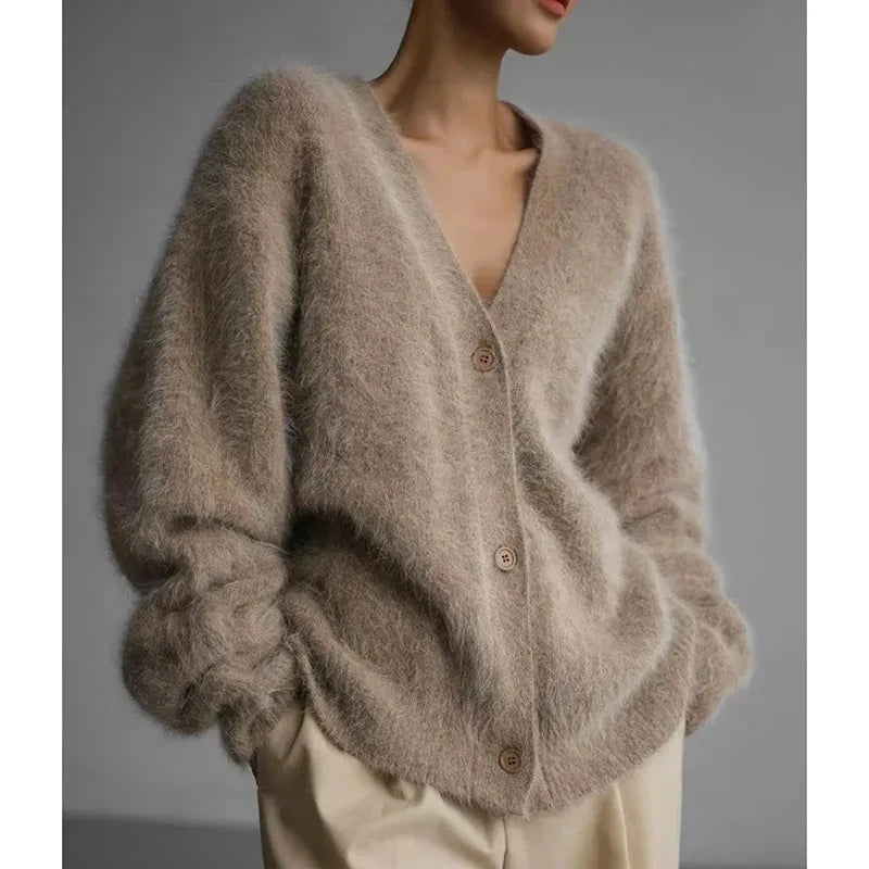 Imitation Mink Fur Knit Cardigan