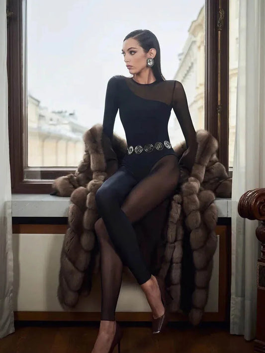 Sheer Mesh Zip Jumpsuit