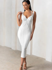 White Criss-Cross Bandage Midi Dress