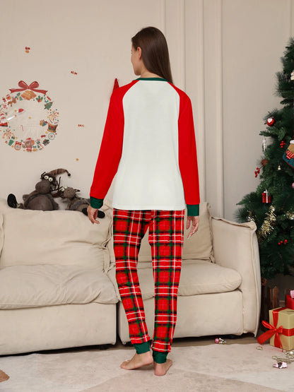 Raglan Sleeve Top & Red Plaid Pants Set
