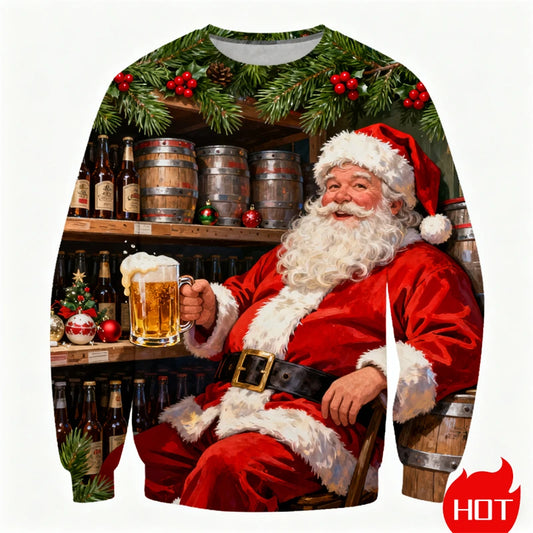 Santa Claus & Beer 3D Printed Ugly Sweater