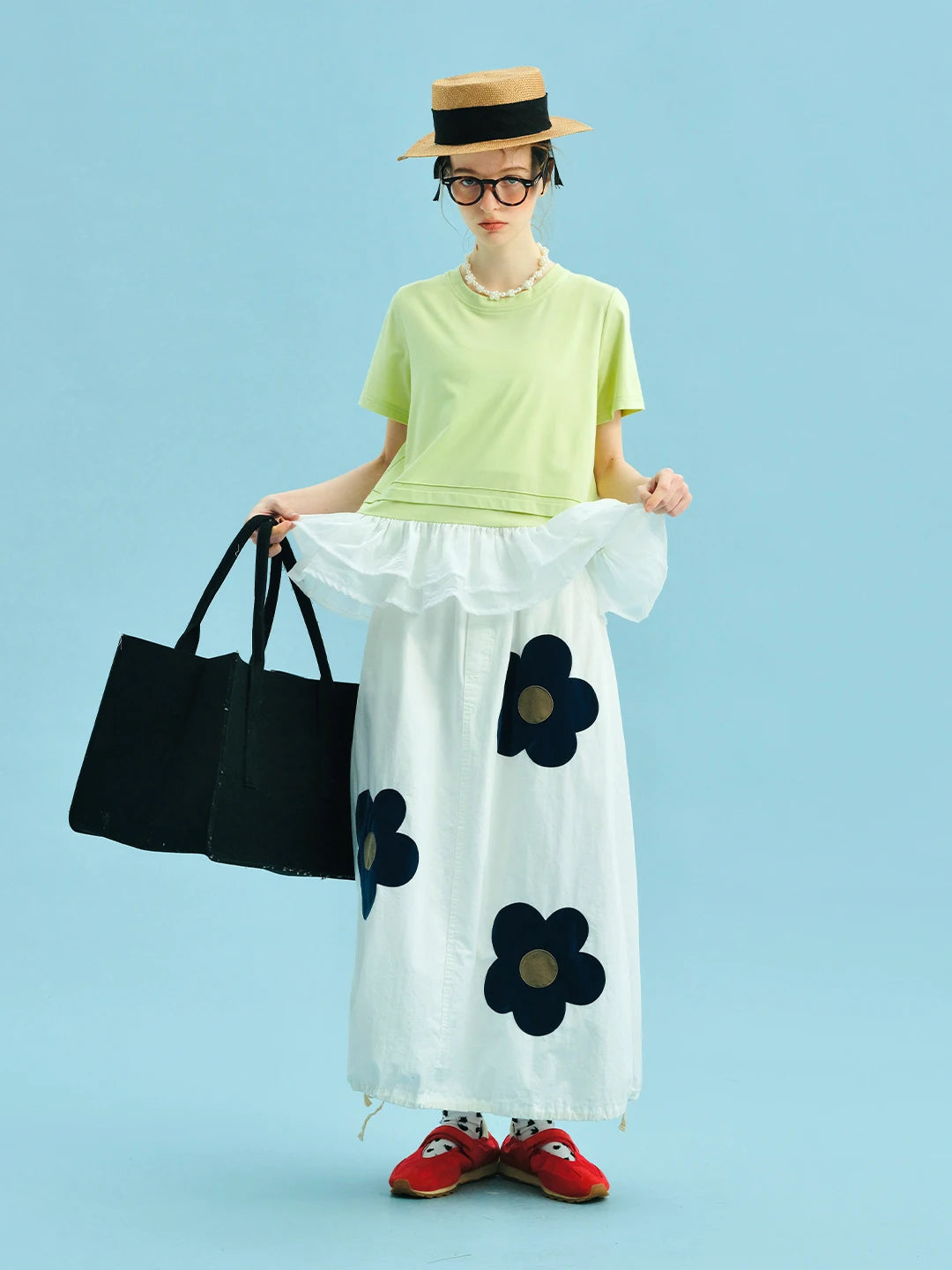 Adjustable Waist Floral Maxi Skirt