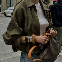 Suede Zipper Bomber Jacket