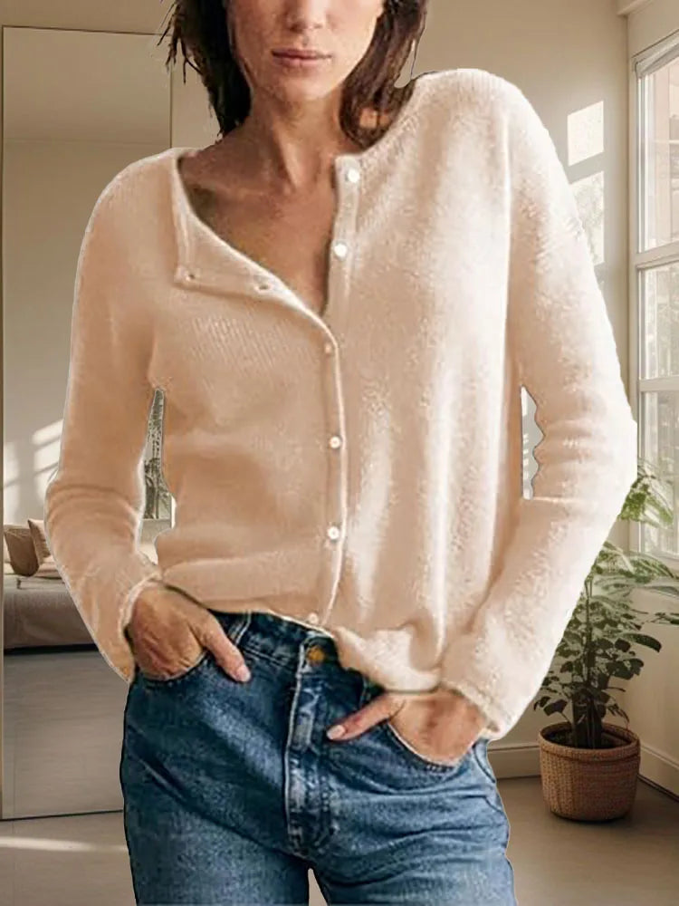 Round Neck Solid Knit Cardigan