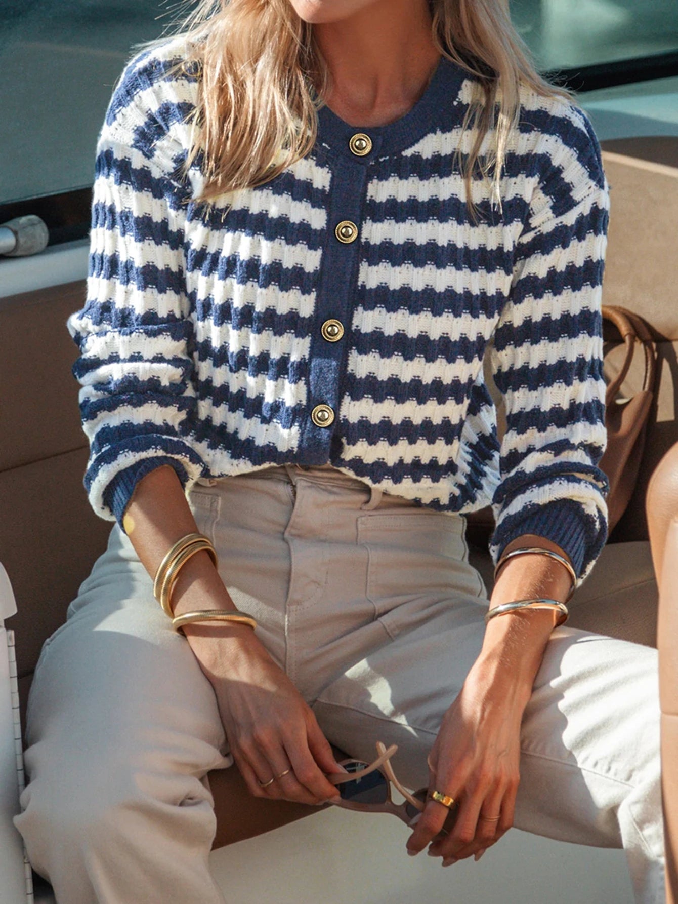 Striped Loose Knit Cardigan