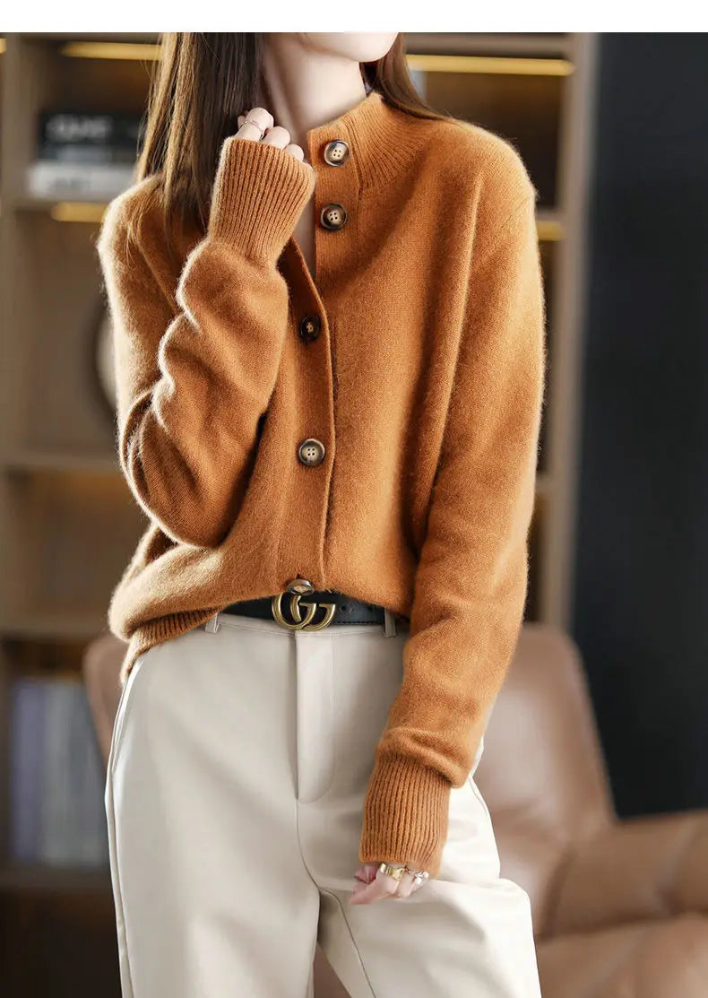 Stand Collar Knit Cardigan