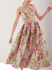 Boho Floral Jacquard Sleeveless Maxi Dress