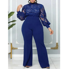 Lace Panel Long Sleeve Wide Leg Jumpsuit