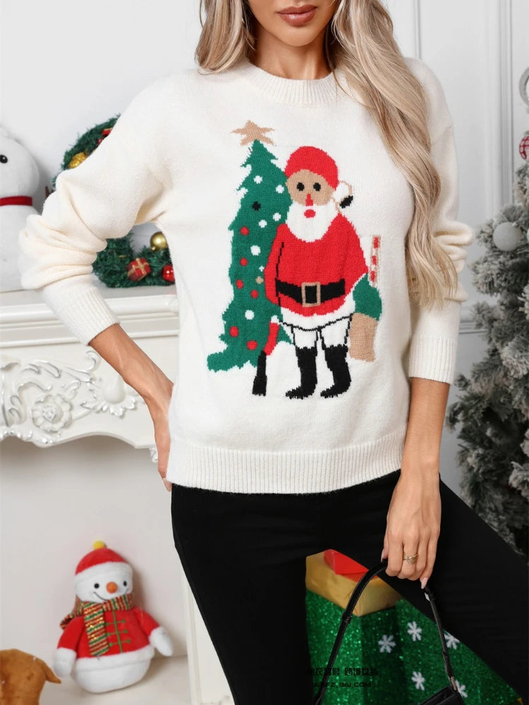 Cartoon Jacquard Christmas Sweater for Women