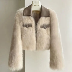 Faux Fur Polo Collar Coat
