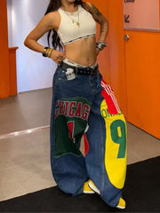 Contrast Patch Straight Jeans