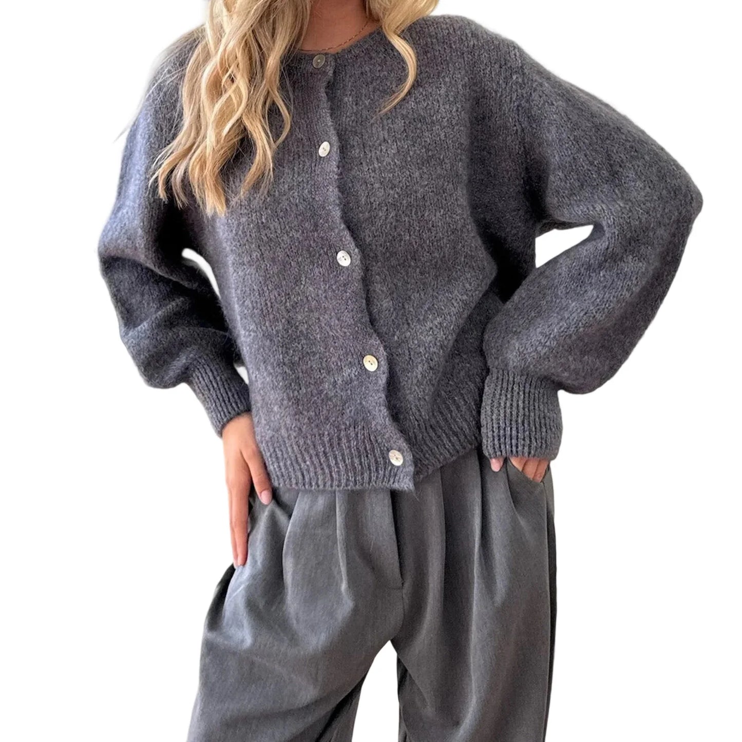 Single-Breasted Long Sleeve Knit Sweater