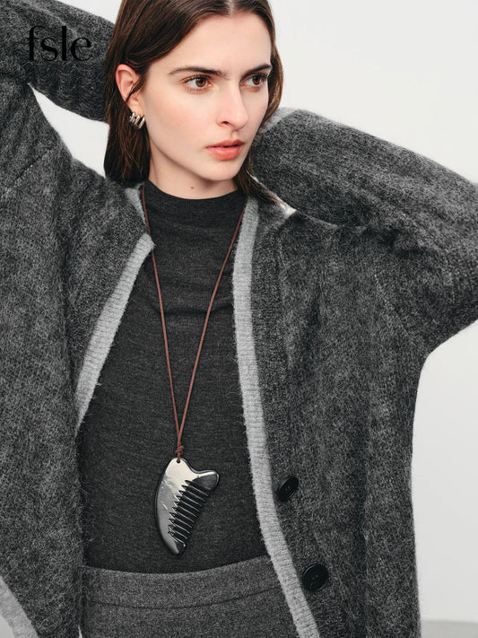 Color Block V-Neck Knit Cardigan