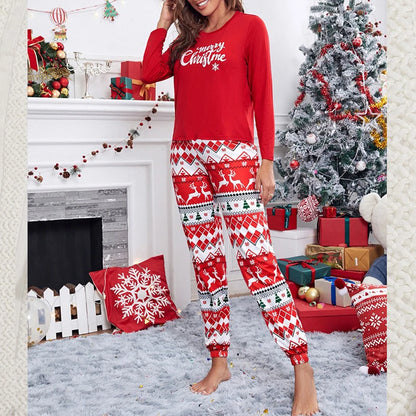 Cartoon Print Christmas Pajama Set