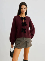 Velvet Bow Knit Cardigan