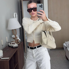 Women’s High Waist Single-Breasted Cardigan