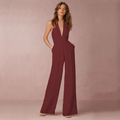 Deep V Halter Backless Jumpsuit
