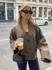 V-Neck Loose Knit Cardigan With Pocket