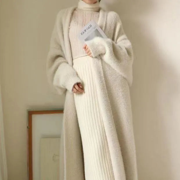 Fluffy Knit Cashmere Sweater Coat