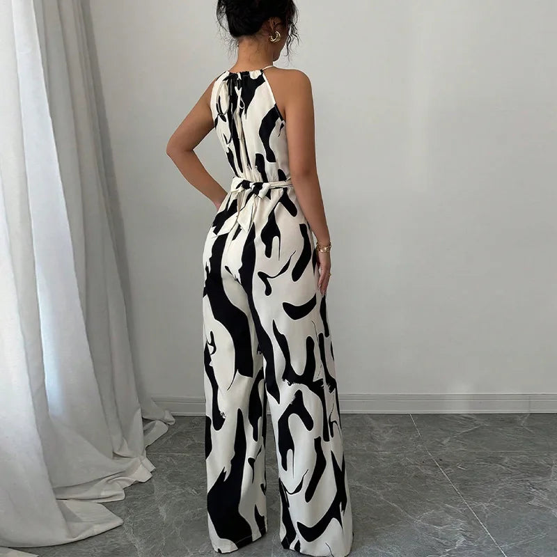 Geometric Print Halter Jumpsuit