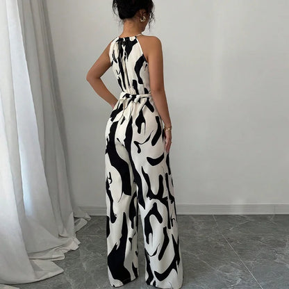 Geometric Print Halter Jumpsuit