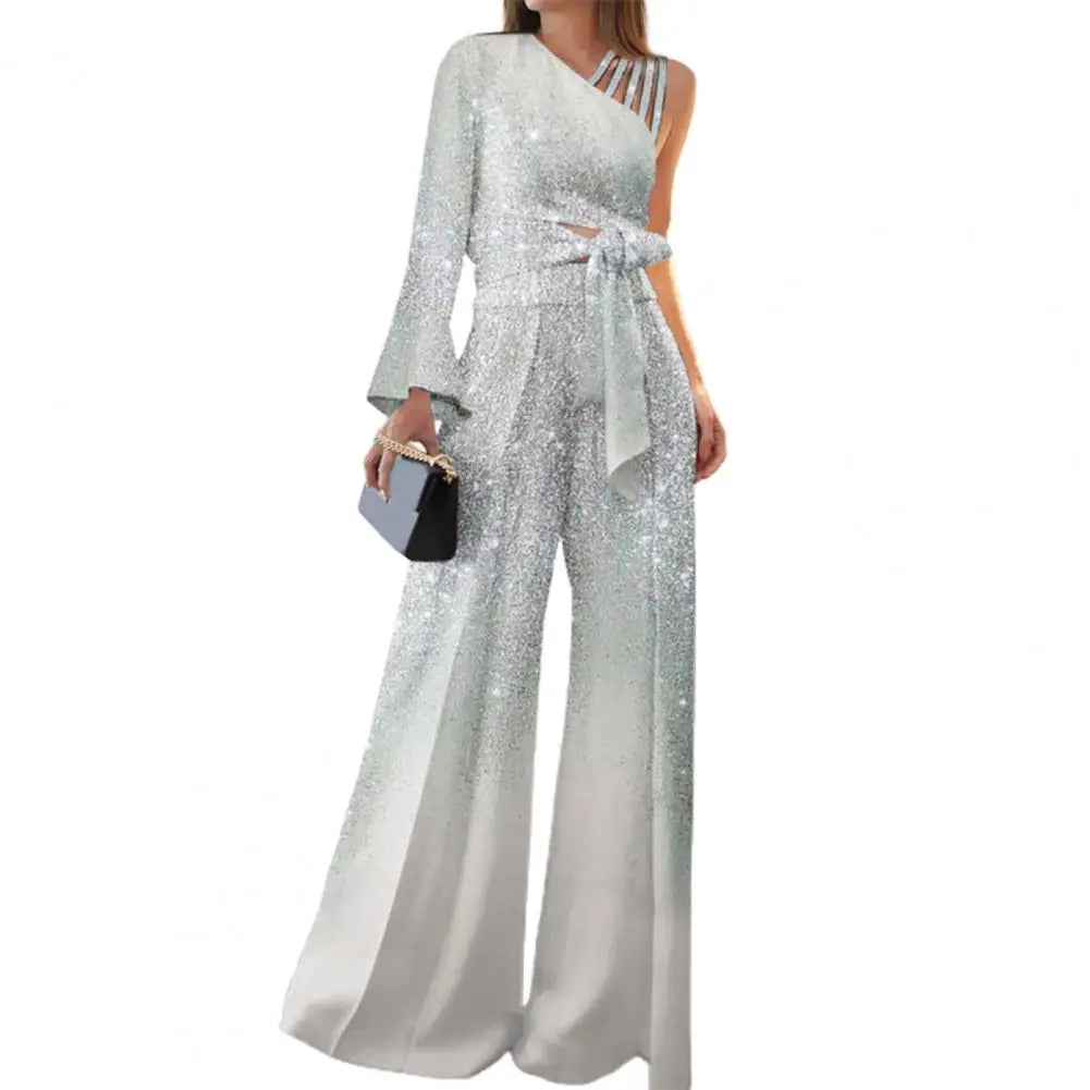 One Shoulder Bow Pants Set