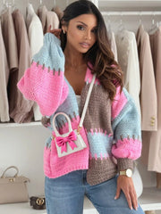 Contrasting Lantern Sleeve Cardigan