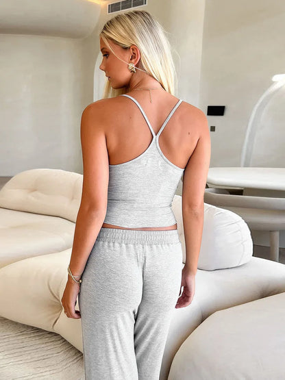 V Neck Crop Cami Pants Set