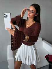 Hollow Knit V-Neck Crop Cardigan