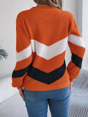 Colorblock Round Neck Knit Sweater