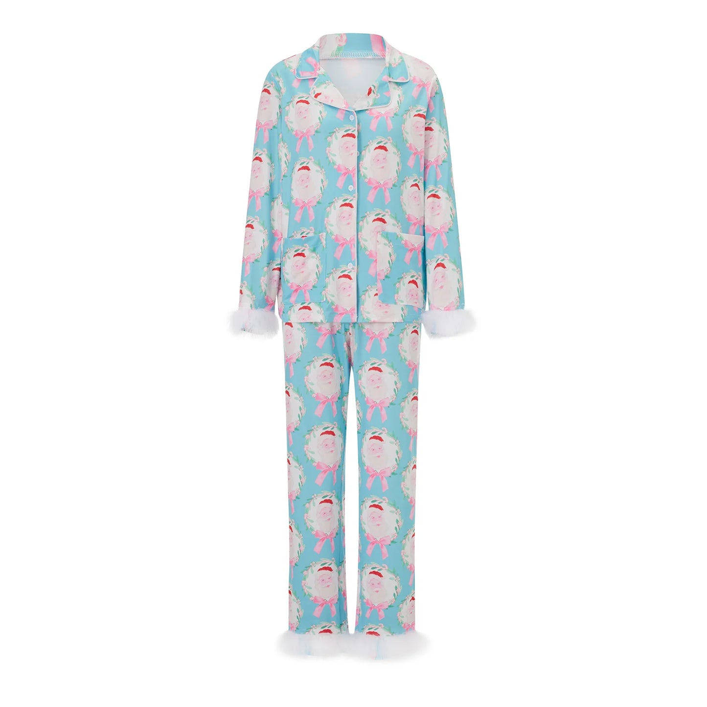 Feather Trim Santa Pajama Set