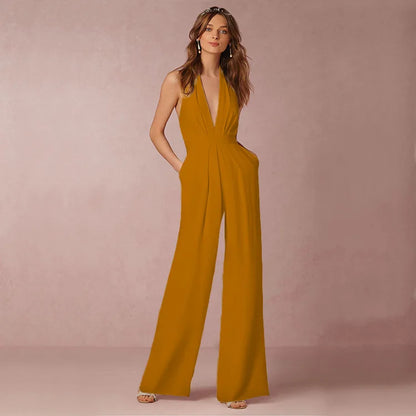 Deep V Halter Backless Jumpsuit