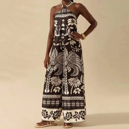 Off Shoulder Print Wide Leg Jumpsuit