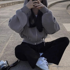 Y2K Zip Up Crop Hoodie