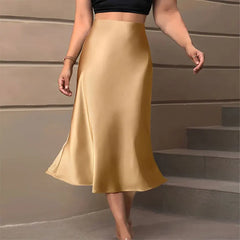 Satin High Waist A-Line Skirt