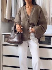 Cropped V-Neck Knit Cardigan