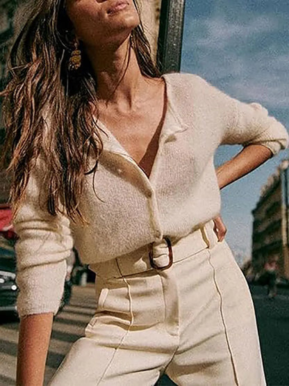 Round Neck Solid Knit Cardigan