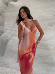 Scarf Printed Backless Long Dress