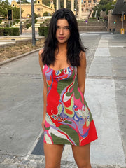 Colorful Print Backless Bodycon