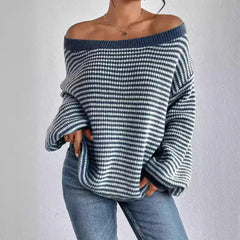One-Shoulder Stripe Knit Sweater