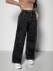 Elastic Waist Wide Leg Jeans