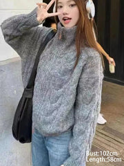 Turtleneck Zipper Knit Cardigan