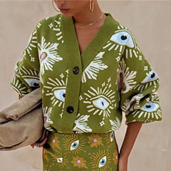 Geometric Print V-Neck Cardigan