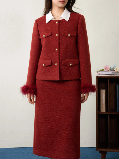 Women’s Red Christmas Three-Piece Skirt Suit