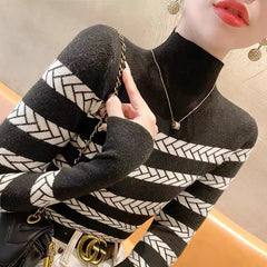 Striped Half Neck Knit Sweater