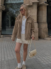 Suede Stand Collar Bomber Jacket