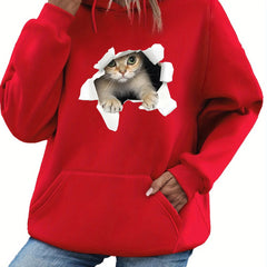 3D Cat Print Velvet Hoodie